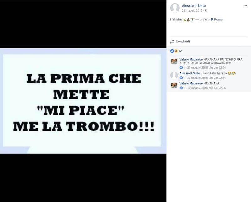 I post su Facebook di Alessio Il Sinto 3