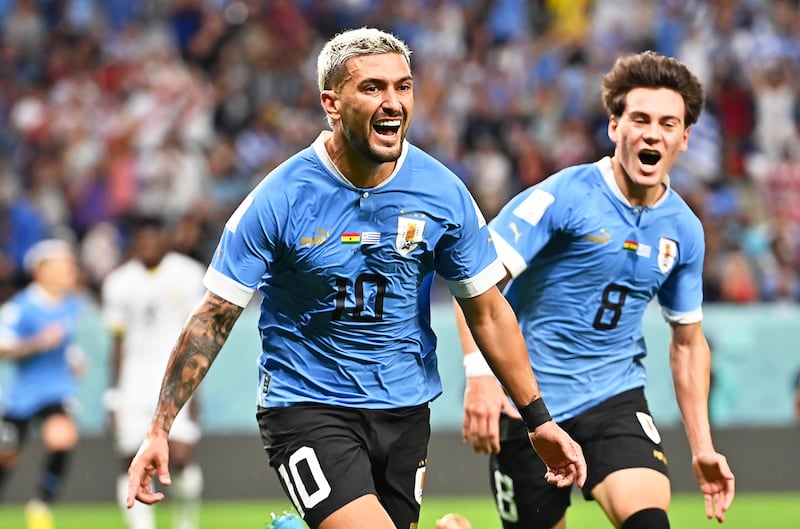 De Arrascaeta festeggia la doppietta in Ghana-Uruguay