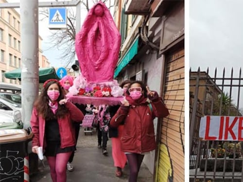 La Madonna a forma di vagina: processione choc delle femministe