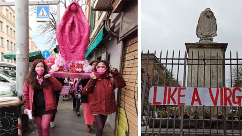 La Madonna a forma di vagina: processione choc delle femministe