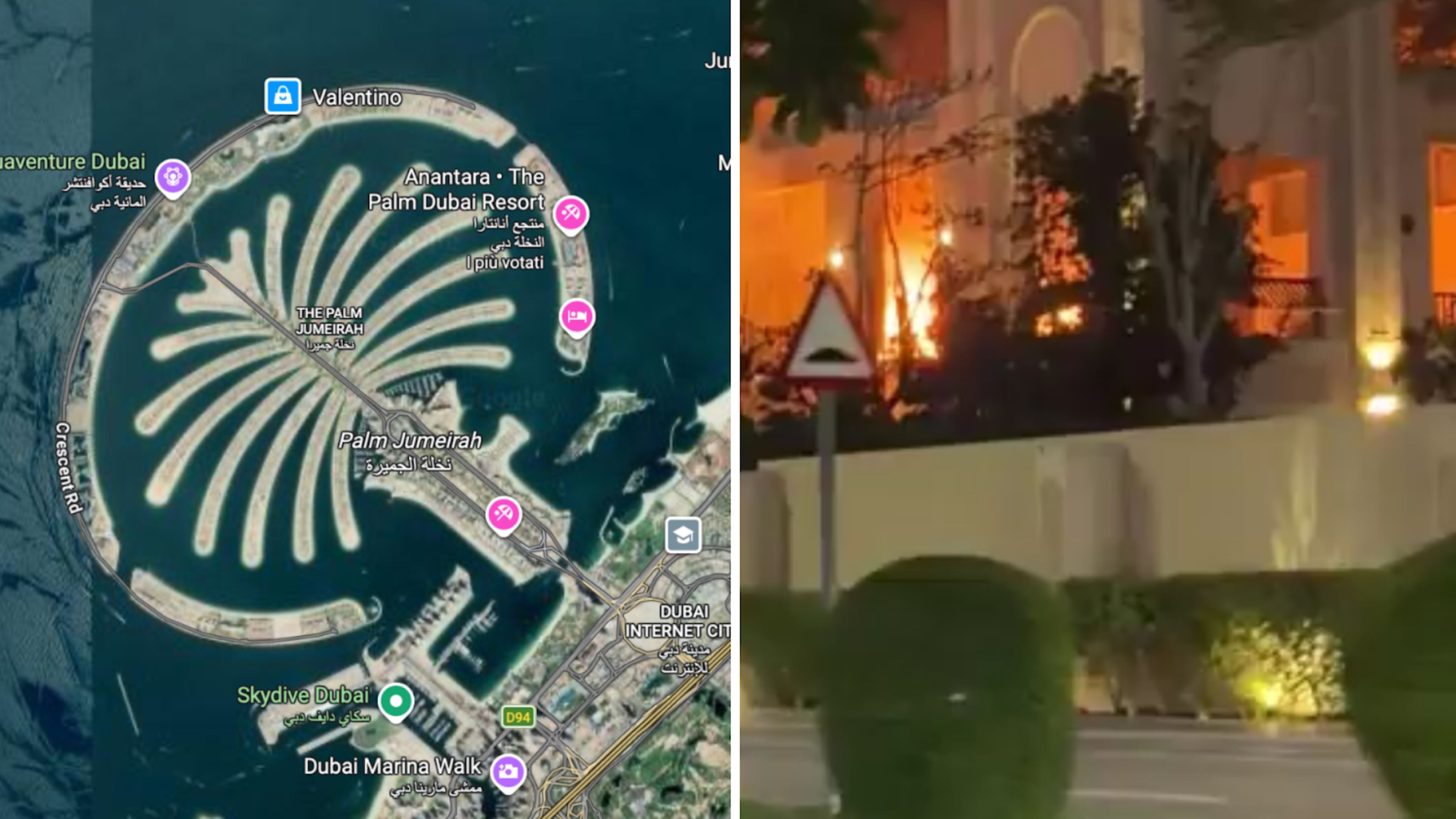 Colpita l’isola di Palm Jumeirah a Dubai: in fiamme l’hotel Fairmont