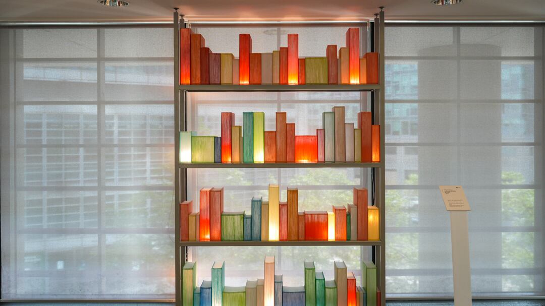Biblioteca Tremaglia illuminata dalla luce dei libri