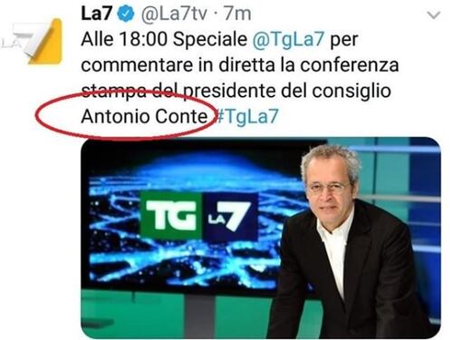 La gaffe di La7, che chiama "Antonio" il premier Giuseppe Conte