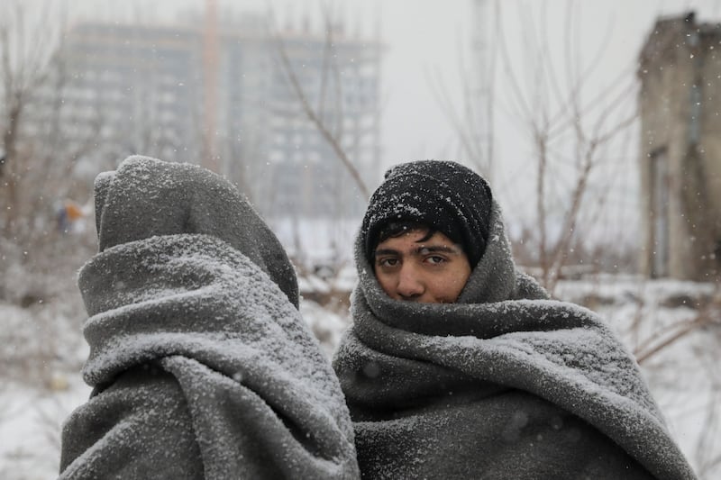Migranti in fila nella neve a Belgrado 2