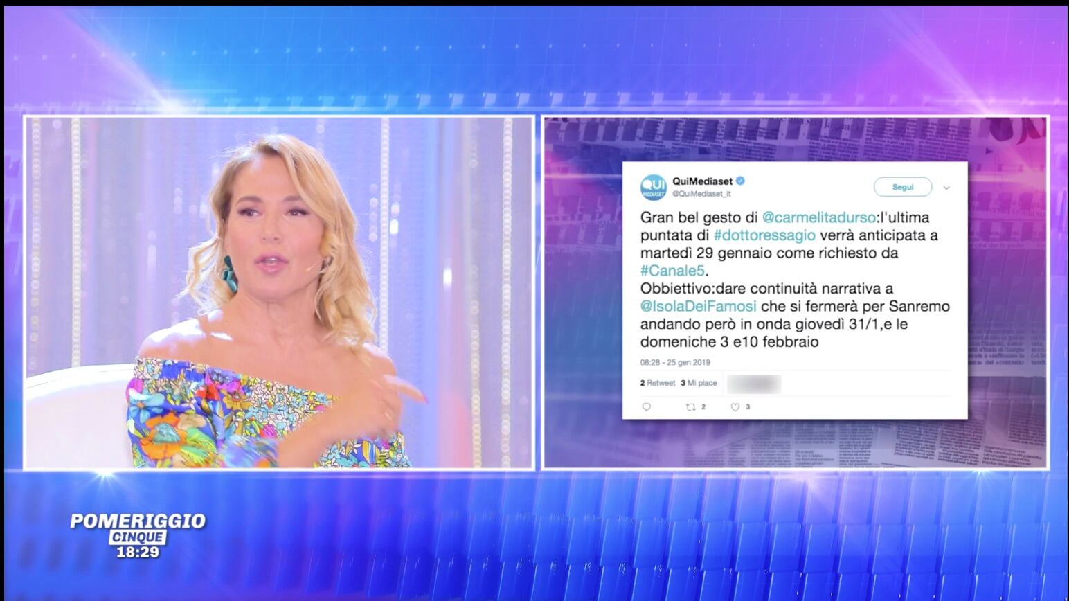 Barbara D’Urso fa un passo indietro per aiutare l’Isola dei famosi