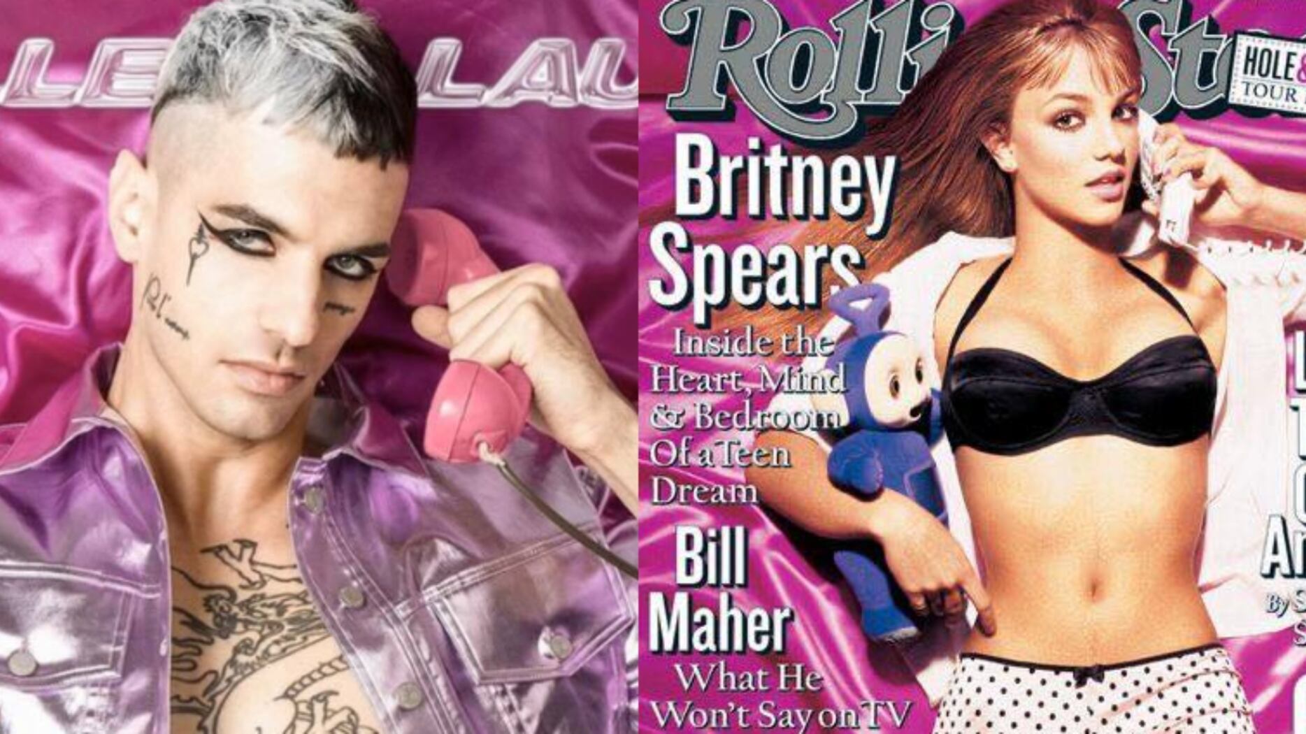 Achille Lauro posa disteso sulle lenzuola rosa come Britney Spears