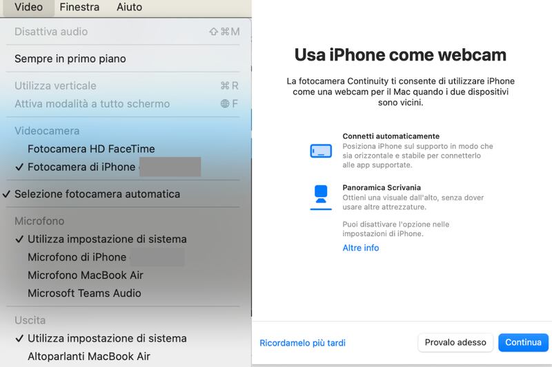 Impostazione Mac Continuity-Camera