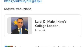 “Sarò Honorary Professor”: Di Maio sale in cattedra al King’s College di Londra