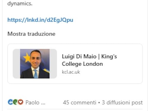 “Sarò Honorary Professor”: Di Maio sale in cattedra al King’s College di Londra