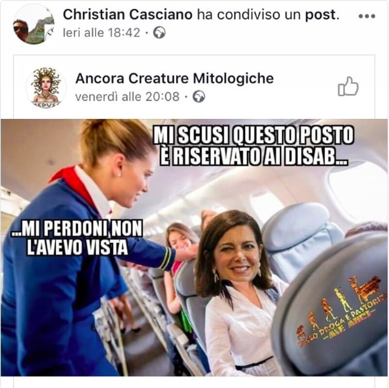 Il post incriminato, postato dal leghista Christian Casciano