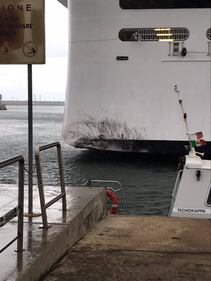 La Msc Grandiosa contro le barriere del porto 2
