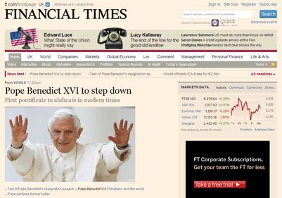 La notizia delle dimissioni del Papa sui giornali esteri 9