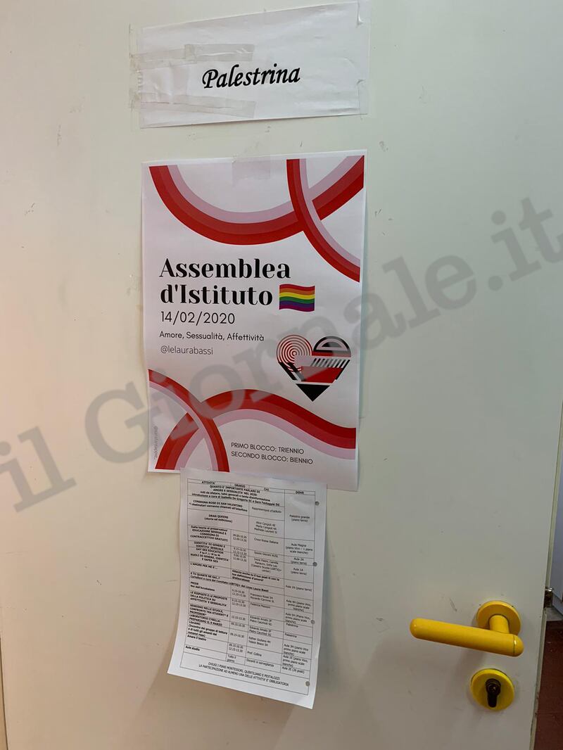 I cartelli al liceo Laura Bassi durante l'assemblea di istituto 2