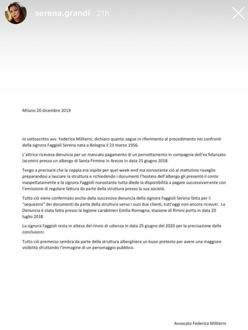denuncia Serena Grandi