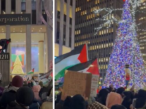 "Bruciatelo". La manifestazione pro-Palestina di New York prende di mira l’albero di Natale