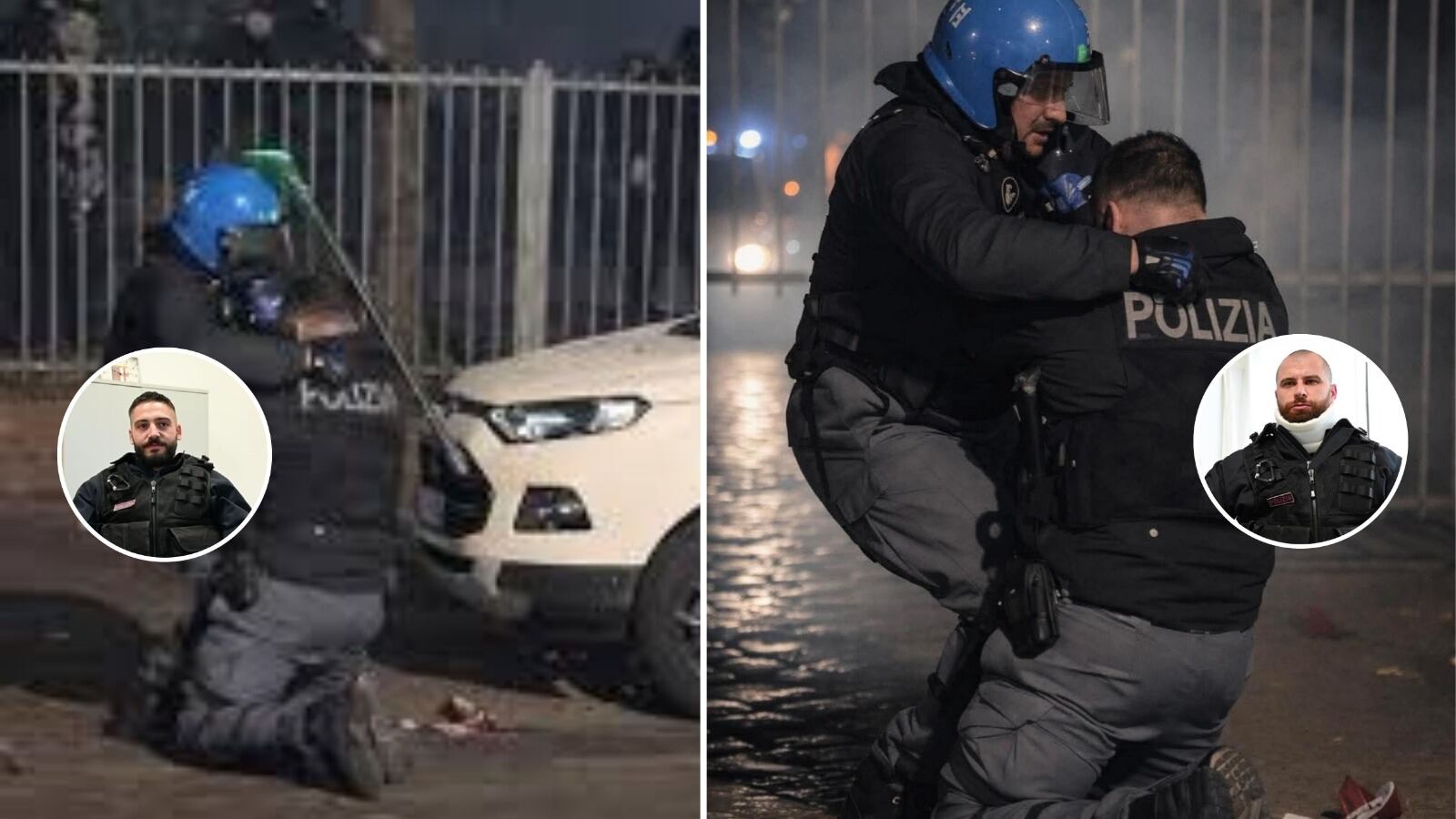 Parlano l'agente pestato e il suo soccorritore: "Ho avuto paura". "Quando l'ho visto accerchiato l'ho protetto con lo scudo"