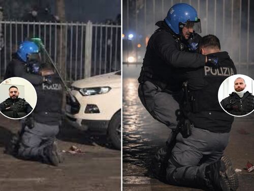 Parlano l'agente pestato e il suo soccorritore: "Ho avuto paura". "Quando l'ho visto accerchiato l'ho protetto con lo scudo"