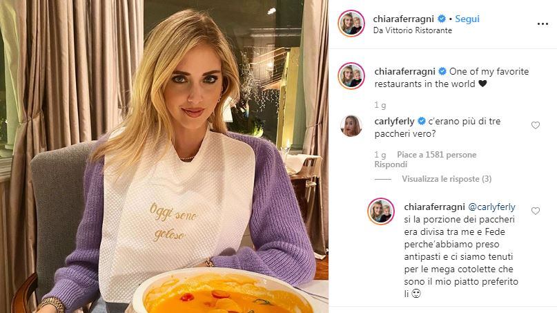 Chiara Ferragni spende 40 euro per un piatto di pasta