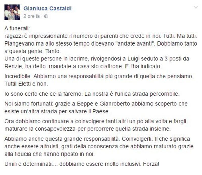 Post grillino sui funerali del sisma