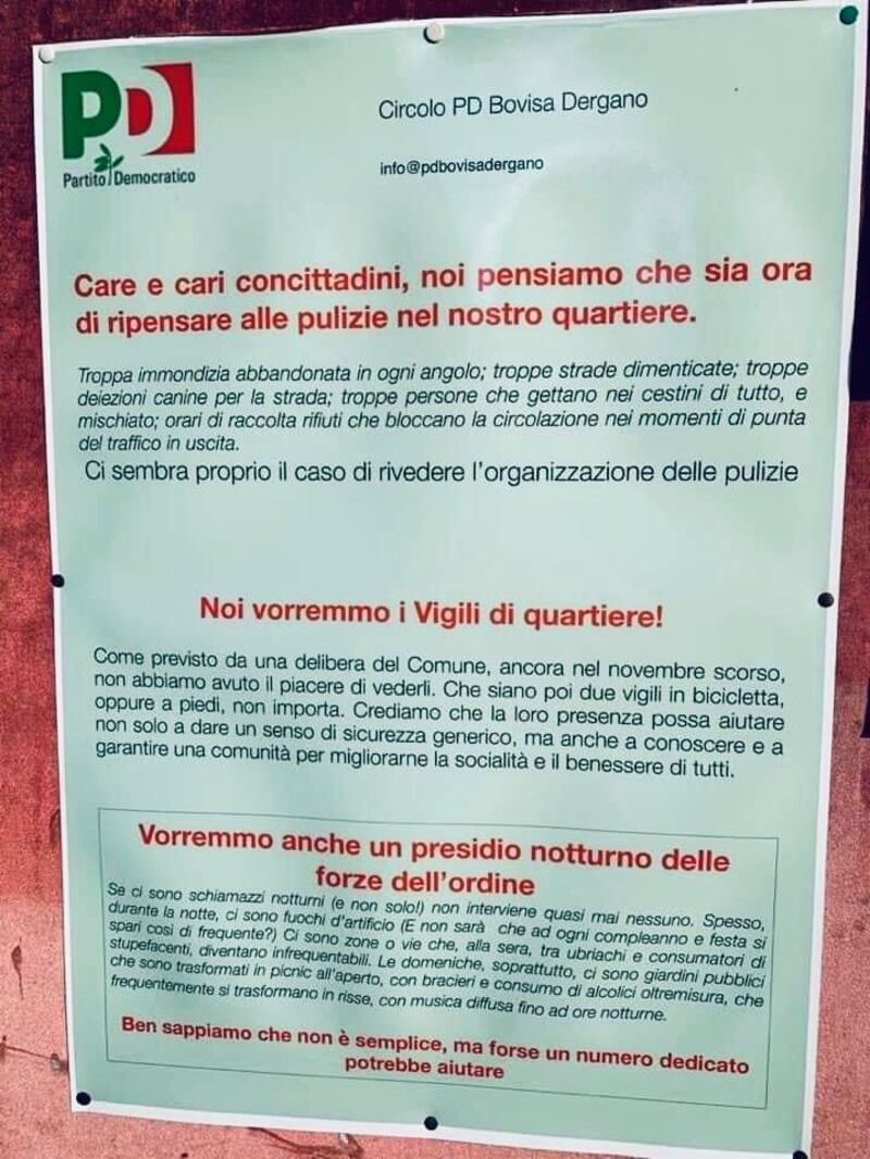 Cartello Pd a Milano