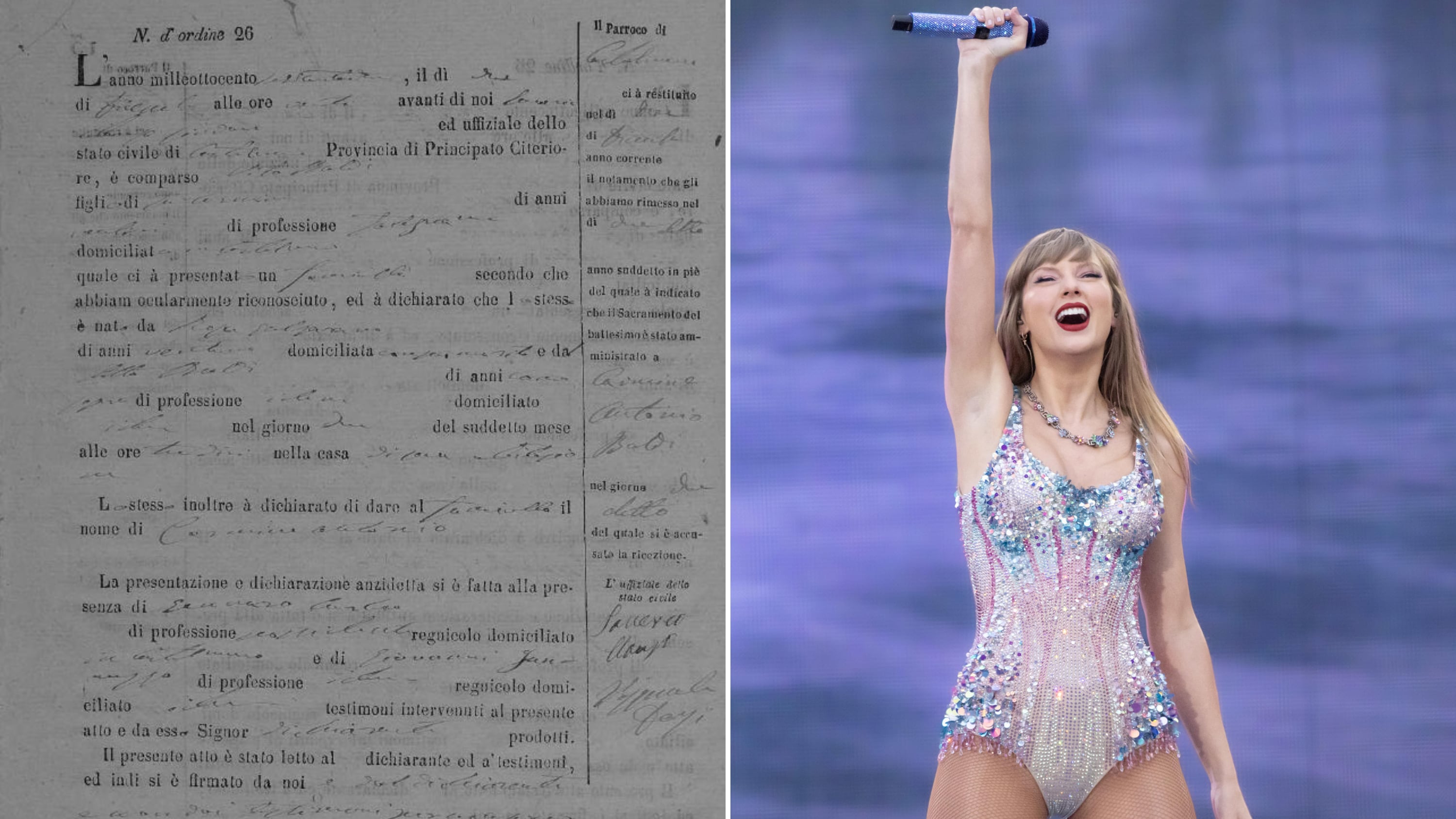 Taylor Swift, rinvenuta prova delle sue origini italiane: ecco l’atto di nascita di un trisavolo