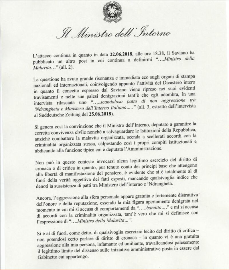 Querela Salvini a Saviano2