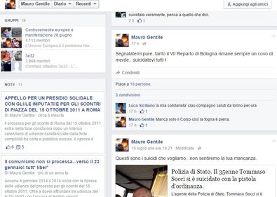 I post su Facebook di Mauro Gentile: "Suicidatevi" 1