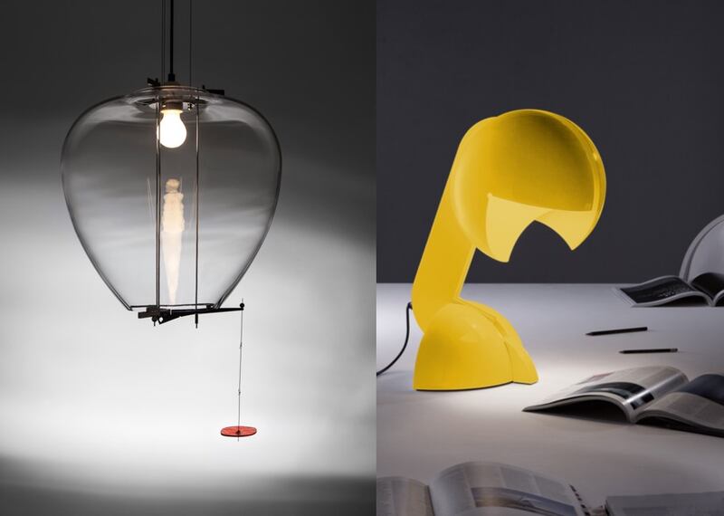 Umberto Riva, “Appesa” 2021. Courtesy Galleria Giustini / Stagetti, Roma. Ph: Omar Golli - Gae Aulenti, “Ruspa” Martinelli Luce, 1968