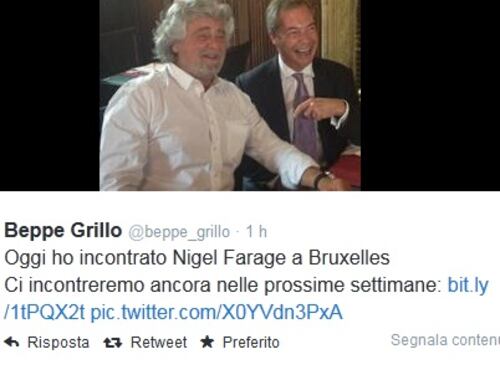 Beppe Grillo vola a Bruxellese e vede Nigel Farage