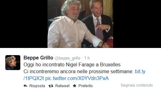 Beppe Grillo vola a Bruxellese e vede Nigel Farage
