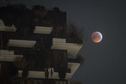 L'eclissi lunare tra i palazzi di Milano 1
