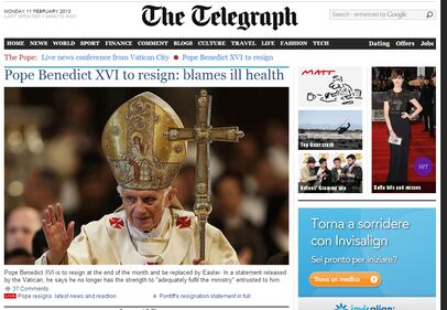 La notizia delle dimissioni del Papa sui giornali esteri 20