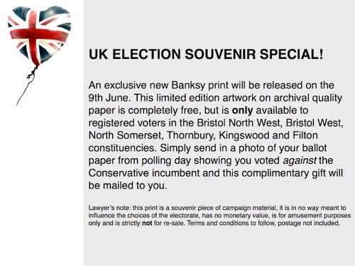 L'ultima provocazione di Banksy: un'opera gratis a chi vota contro i Tories