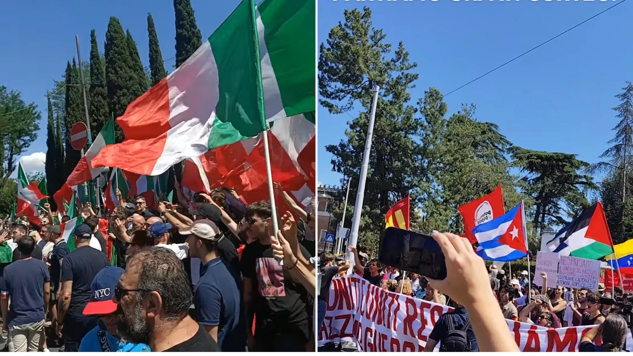 Odio rosso, fiamme e letame davanti al ministero di Salvini. E in 10mila sfilano per la Remigrazione