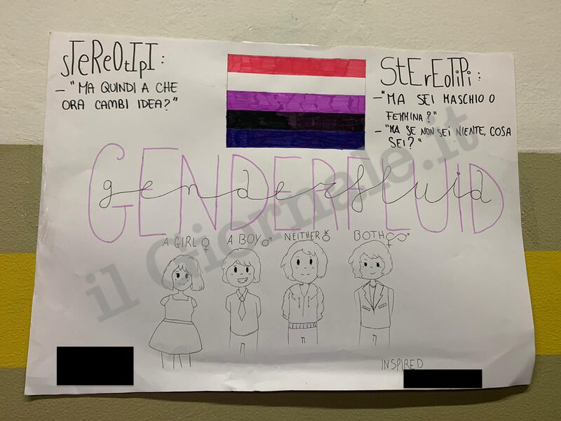 I cartelli al liceo Laura Bassi durante l'assemblea di istituto 1