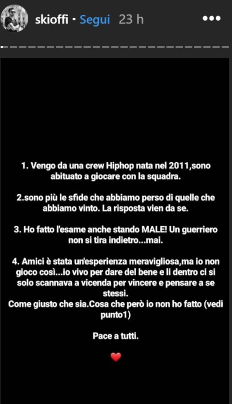 Skioffi dichiarazione social
