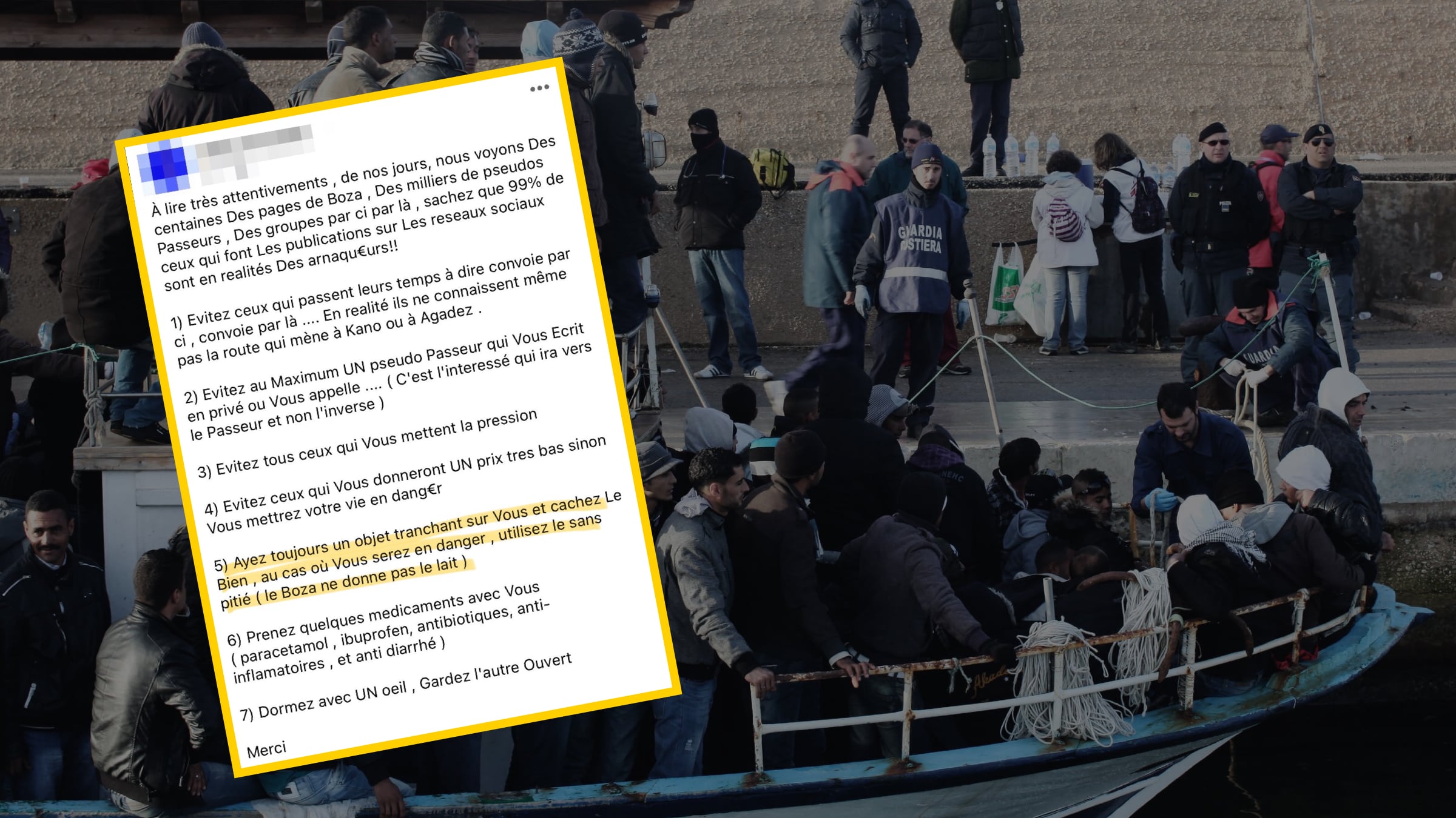 "Porta un oggetto tagliente e usalo senza pietà". Il consiglio choc nel vademecum dei migranti