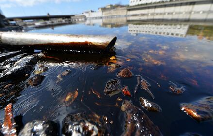 Petrolio sul torrente Polcevera di Genova 4