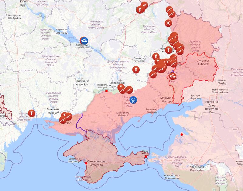 I territorio ucraini sotto il controllo delle forze russe