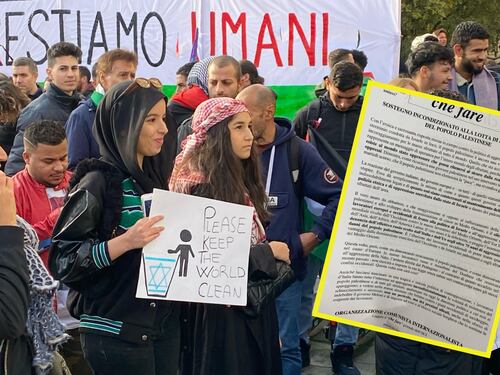 "Eroica risposta". Così al corteo si inneggia al 7 ottobre di Hamas