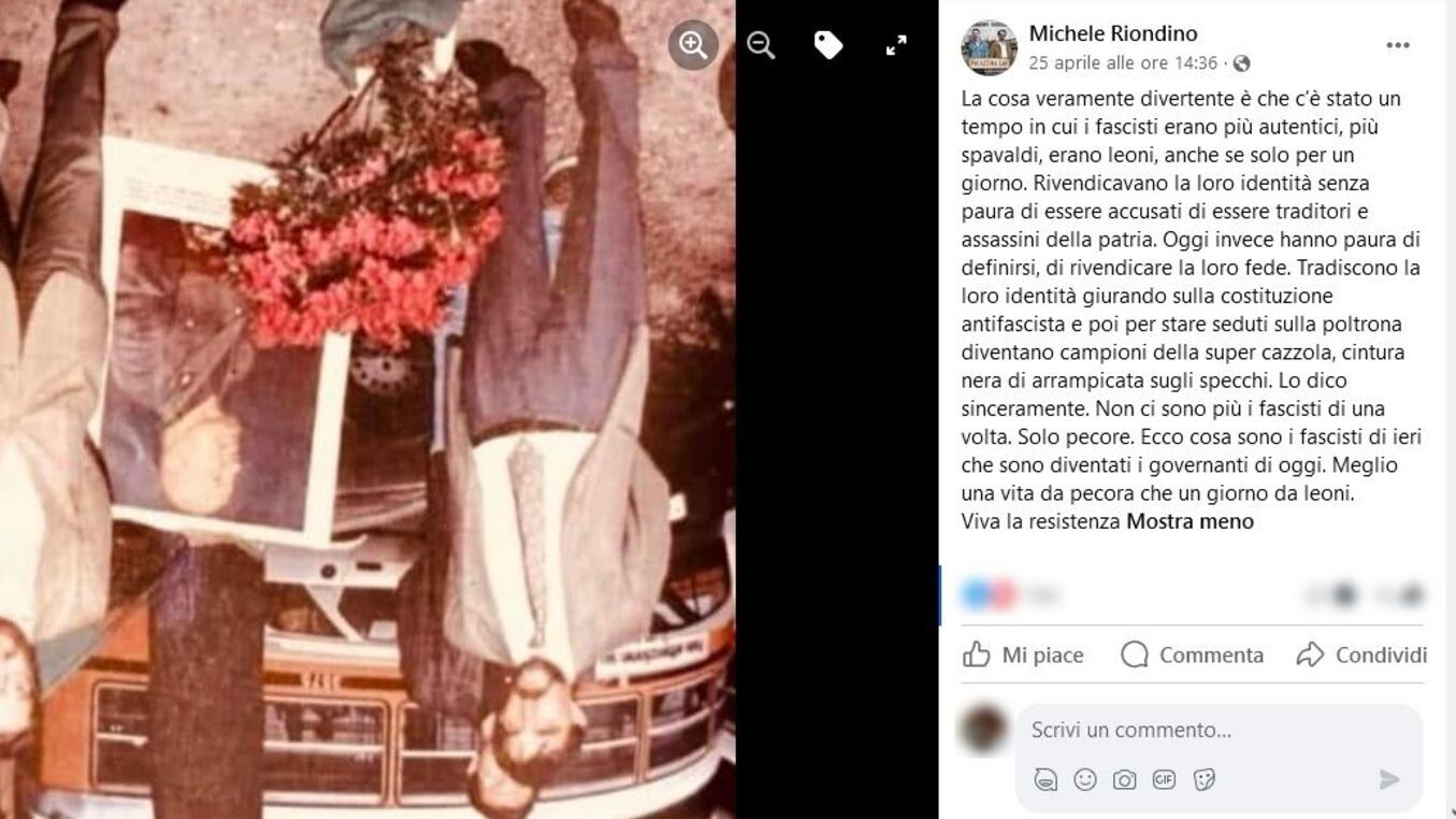 Post Riondino su Facebook