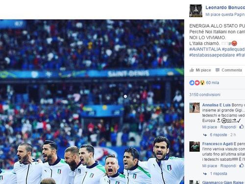 Italia, l'urlo di Bonucci: "L'inno noi italiani lo viviamo"