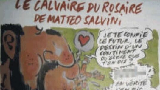 Charlie Hebdo fa bestemmiare Gesù Cristo pur di attaccare Salvini