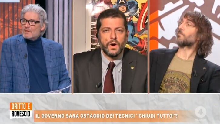 "Draghi è stato santificato", "Faccia l'antidoping". Cruciani stuzzica Romano ed è rissa in tv