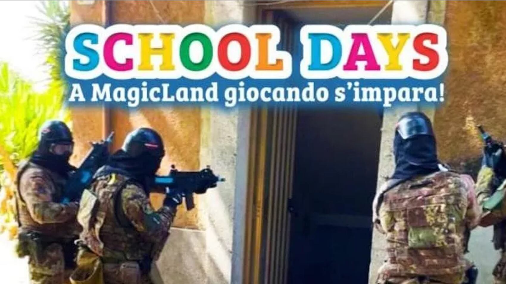 Al parco divertimenti si gioca con l'esercito. Scoppia la polemica sugli "School days": "Come l'Ice"