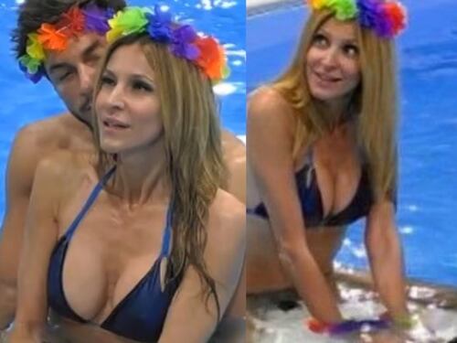 Adriana Volpe posa con Andrea Denver, in piscina: le foto bollenti