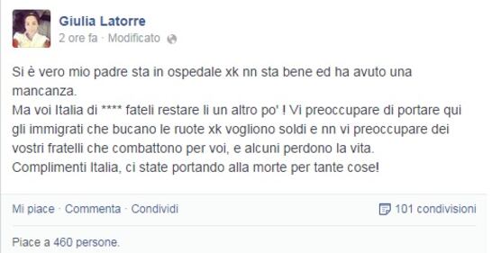 L'ira della figlia di Latorre: "Italia di... Pensate agli immigrati" 1