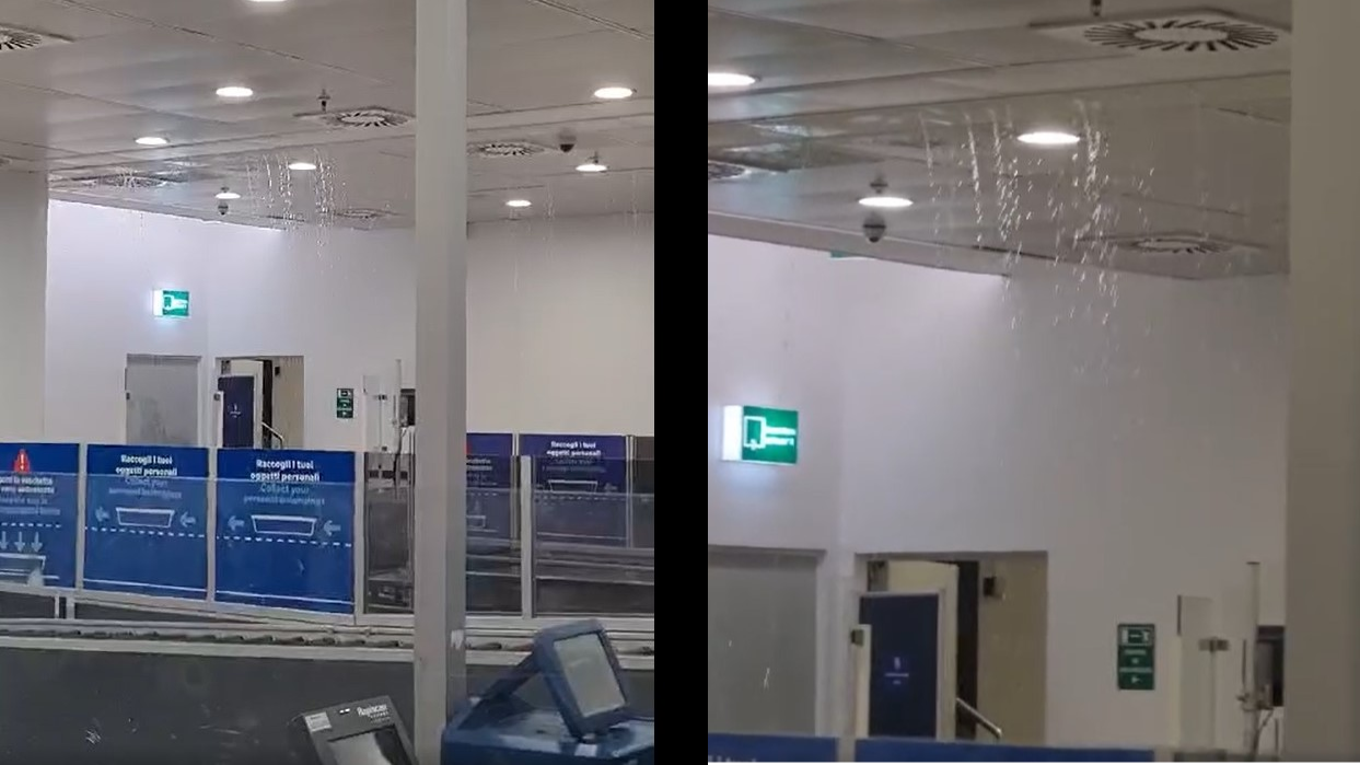 Maltempo a Napoli, piove dentro l'aeroporto di Capodichino: è polemica