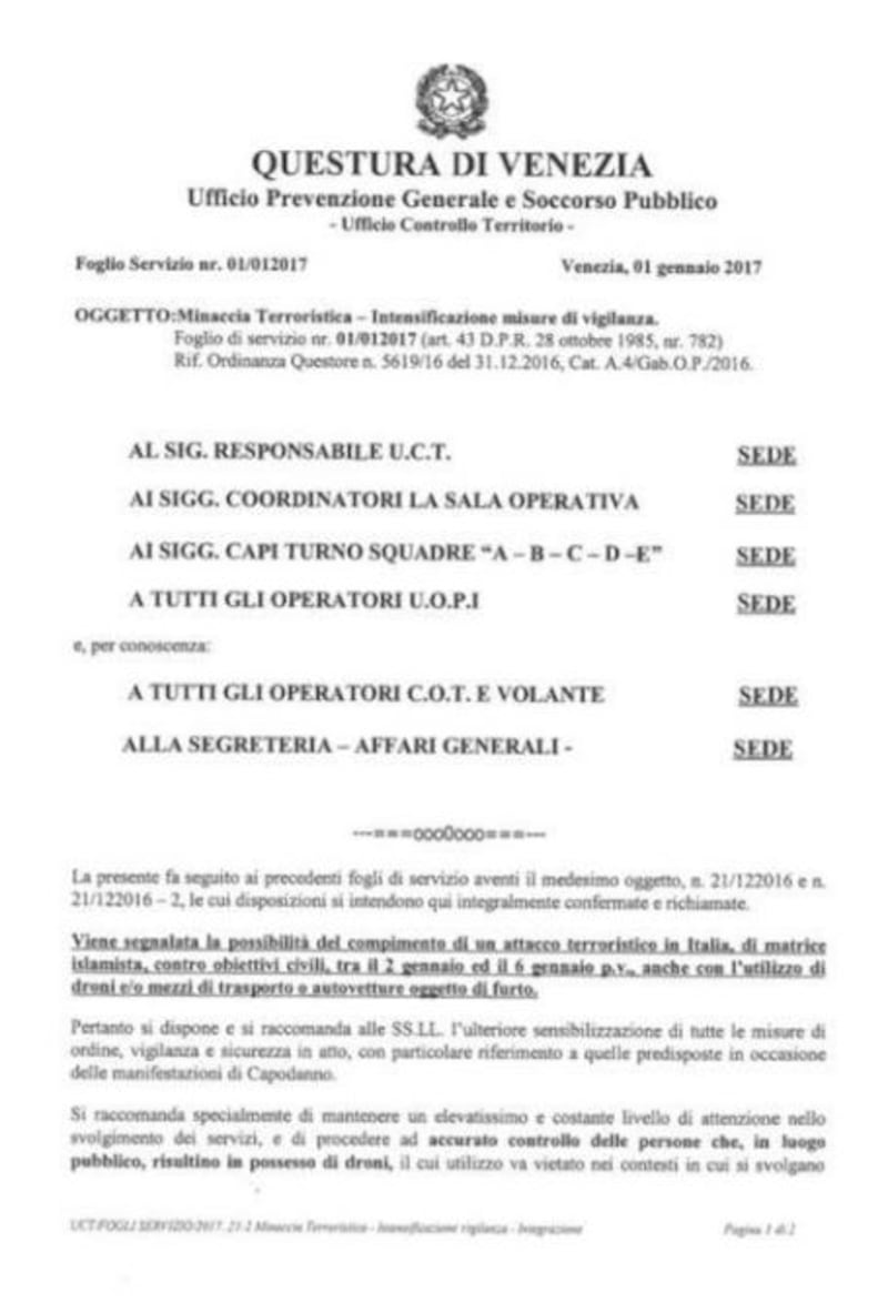 Le circolari delle questure: "Allarme attacco terroristico" 1