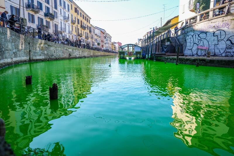 Cop 30, così gli attivisti hanno colorato di verde i Navigli 7